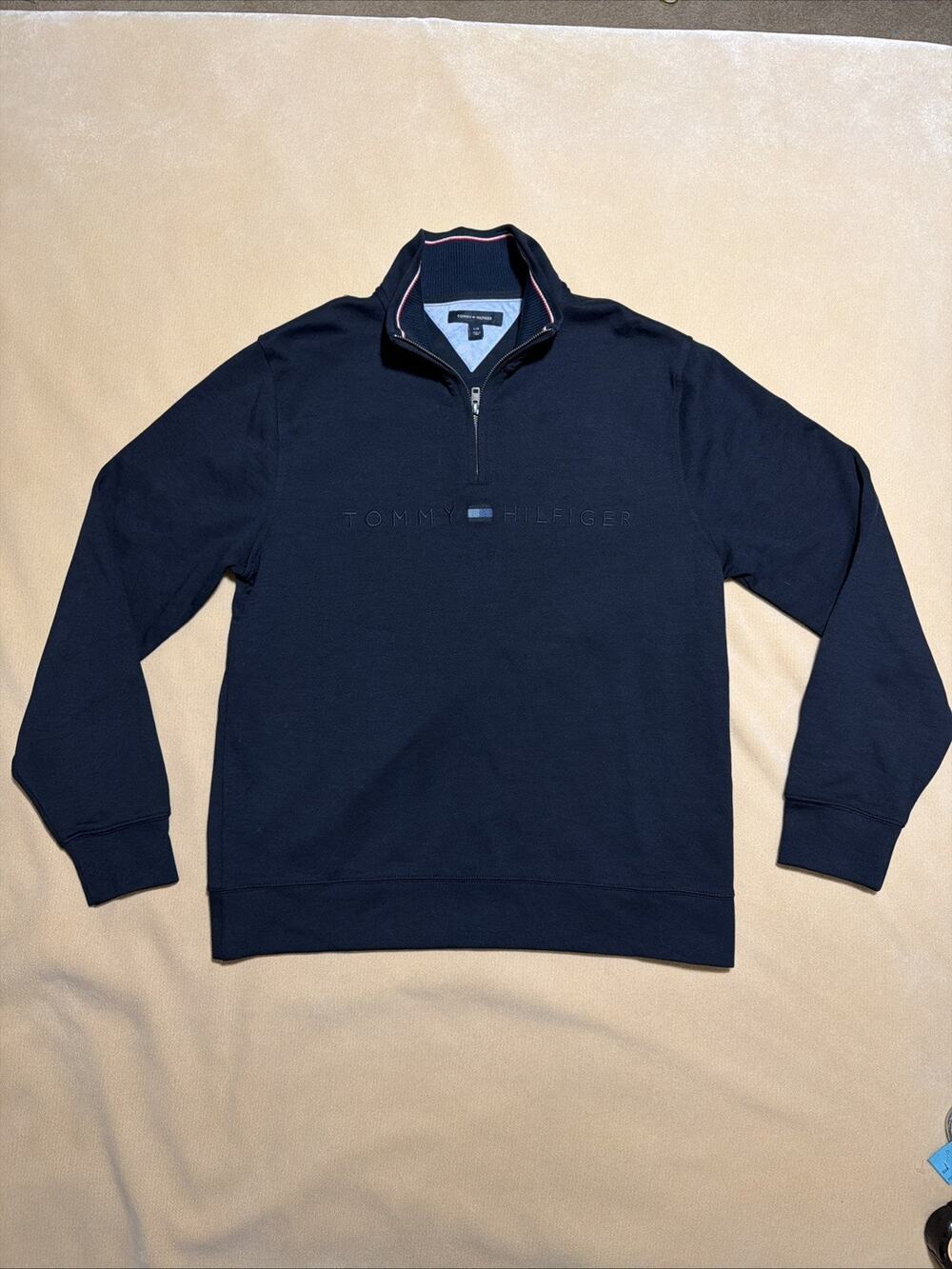 Tommy Hilfiger Men's Navy 1/4 Zip Pullover Sweatshirt Embroidered Logo Size L